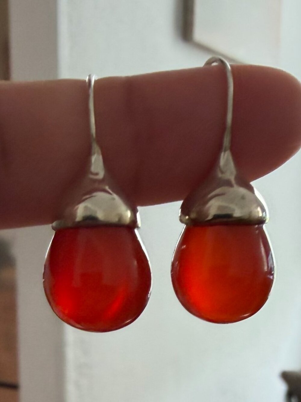 Geegee Carnelian Natural Stone Bell Hook Earring in Sterling Silver - Picture 6 of 6
